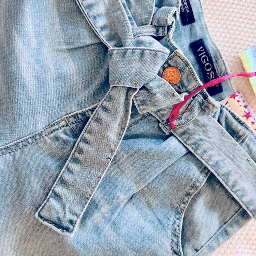 VIGOSS Georgia Girlfriend Super Stretch Light Blue Jeans w Denim Belt Tie - Picture 8 of 15